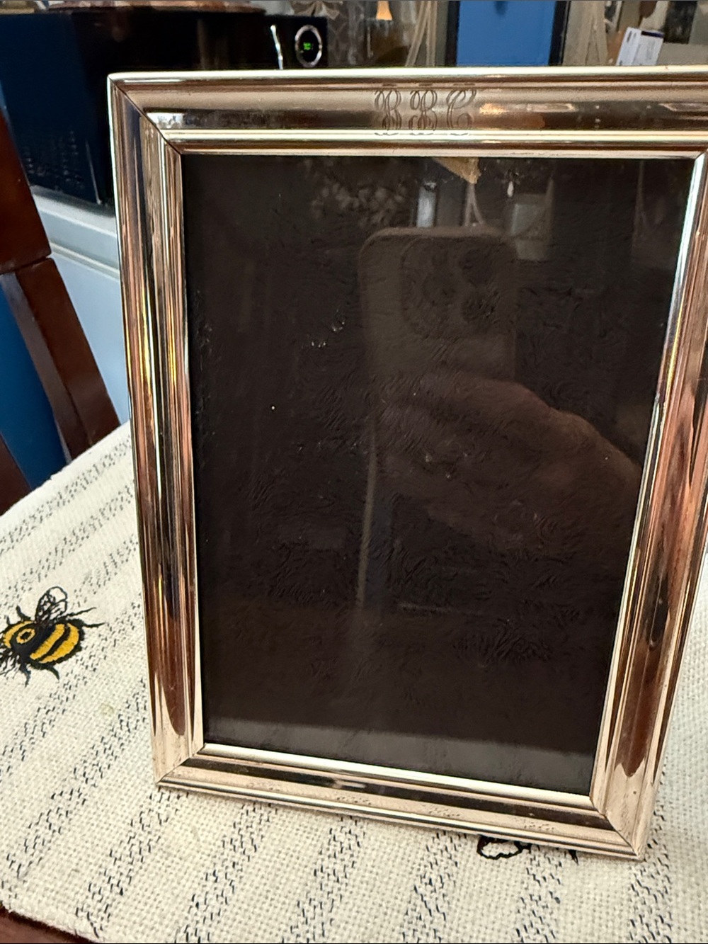 Frame Denim Silver-Tone Rectangular Photo Frame with markings on top